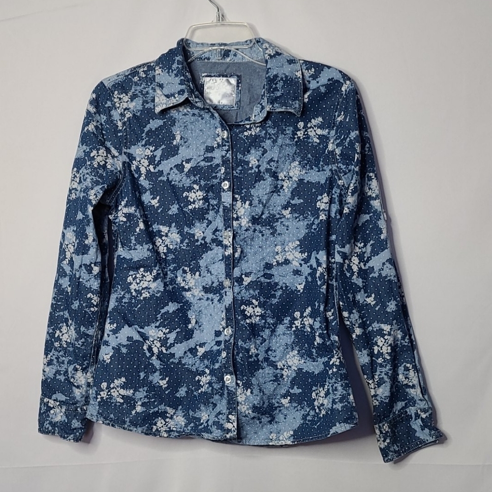 Girls Justice buttond down floral blue shirt sz 18